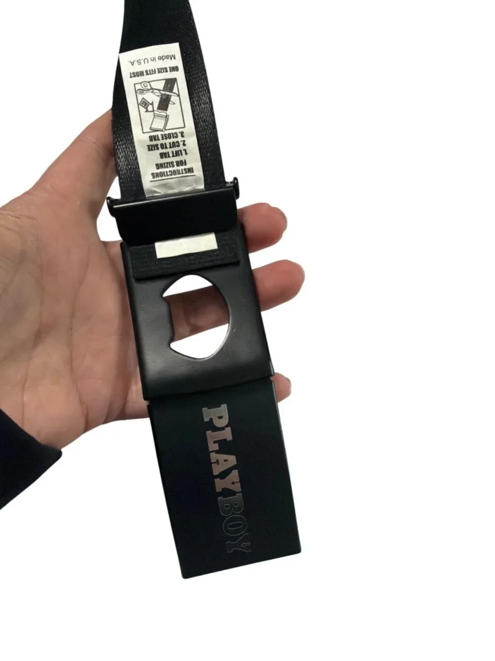 Black Nylon Adjustable Belt With Bunny Logo